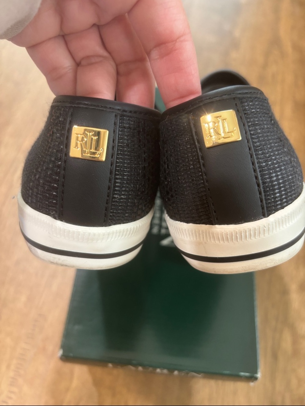 Lauren Ralph Lauren Black Slip-On Textured Casual Sneakers - Picture 4 of 8